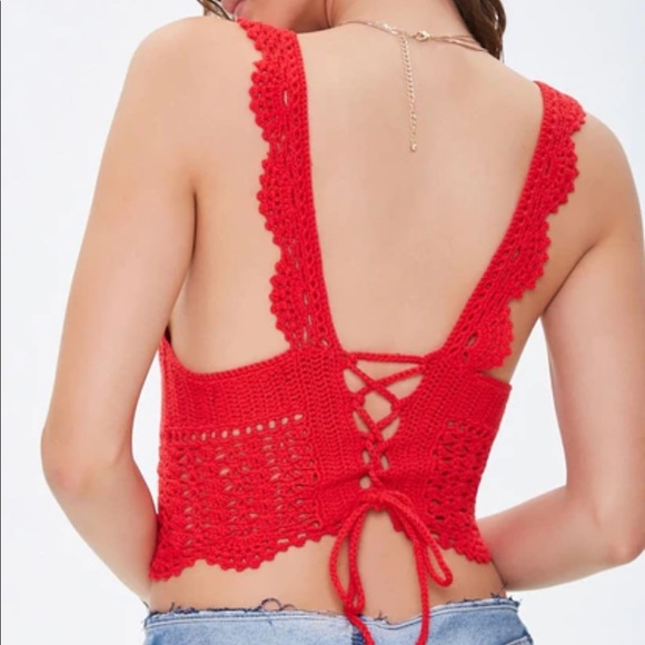 Forever21 Crochet Lace-Up Crop Top - Picture 3 of 7